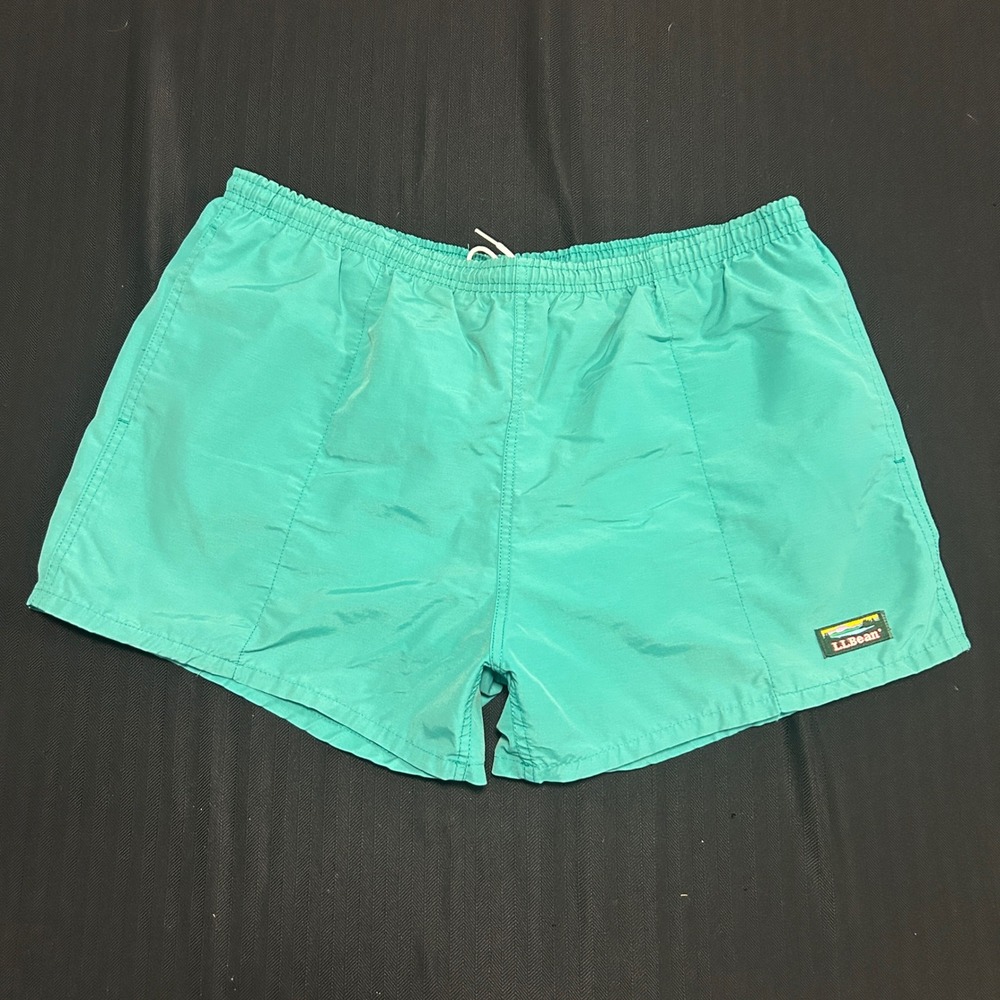 LL Bean Mens Vintage Swim Trunks Teal Green Mesh Liner Large 90s